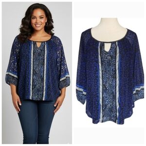 Plus size black and blue sheer peasant blouse from Apt. 9 women's plus size 1X